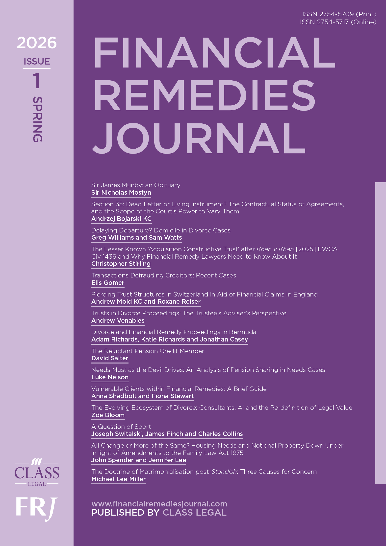 Now out: Financial Remedies Journal 2026 Issue 1 (Spring 2026)